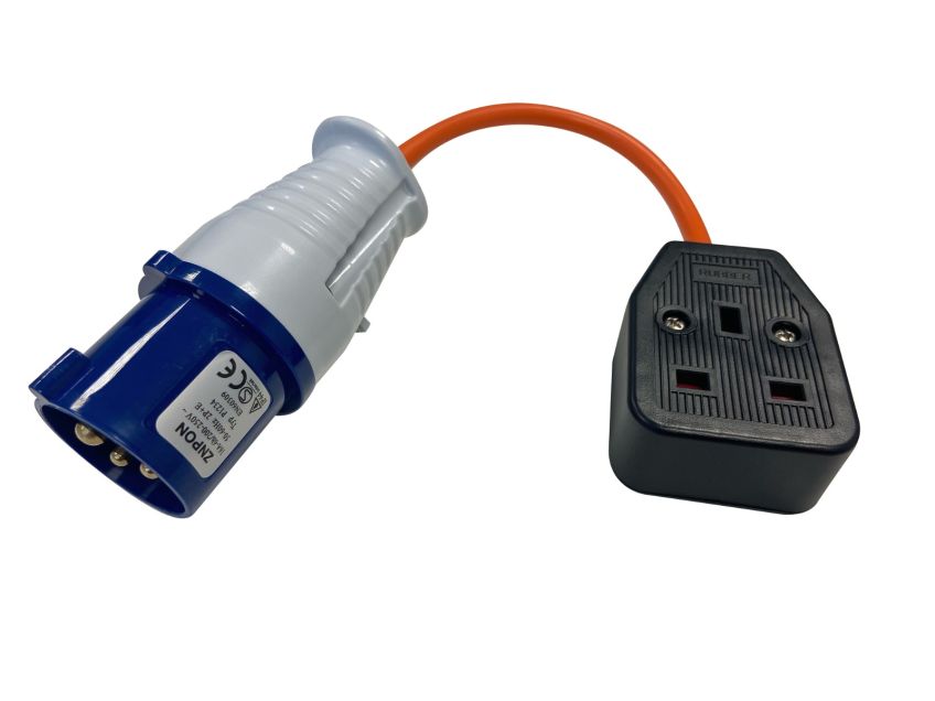 UK Mains Adaptor 13 Amp Socket to Caravan Mains Plug